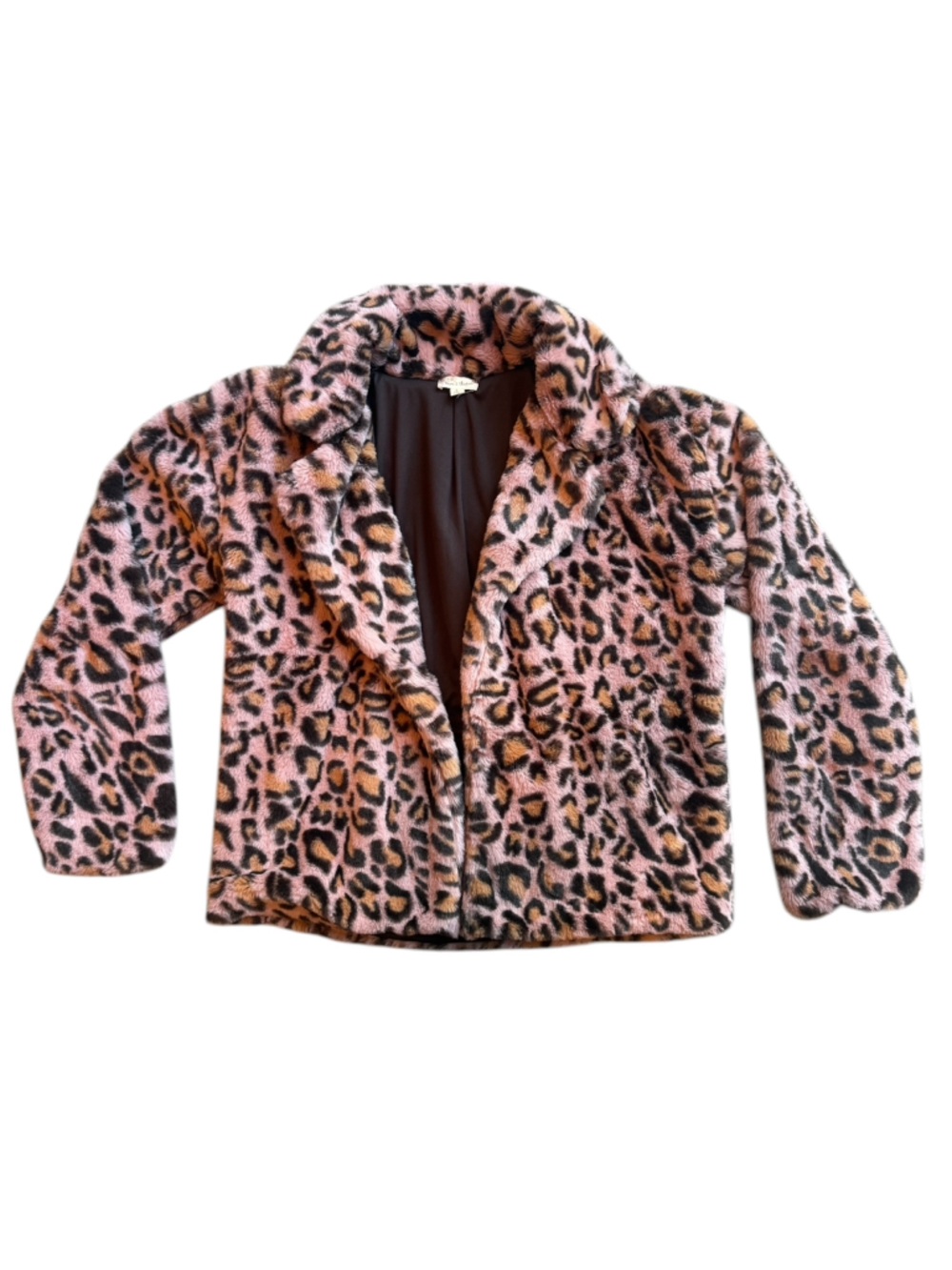 Hem & Thread Pink Leopard Print Faux Fur Jacket